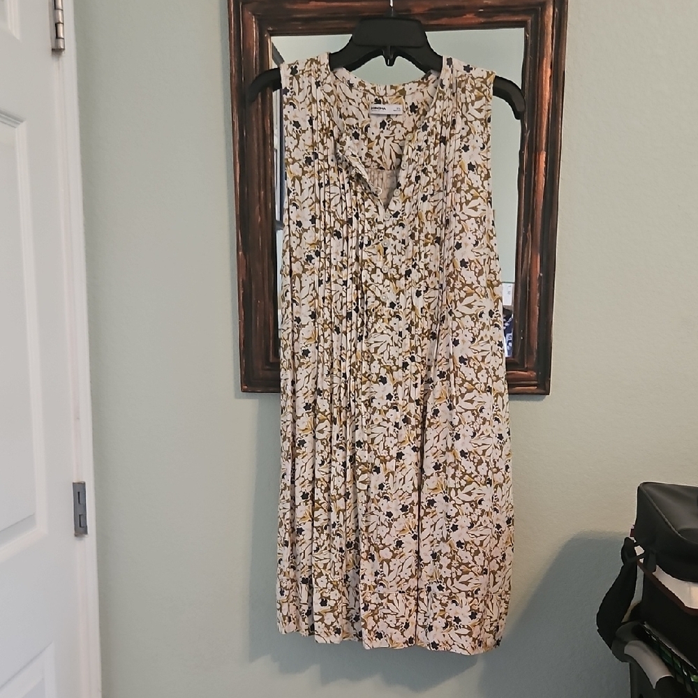 Sonoma Floral Button-Front Dress in White, Olive & Mustard